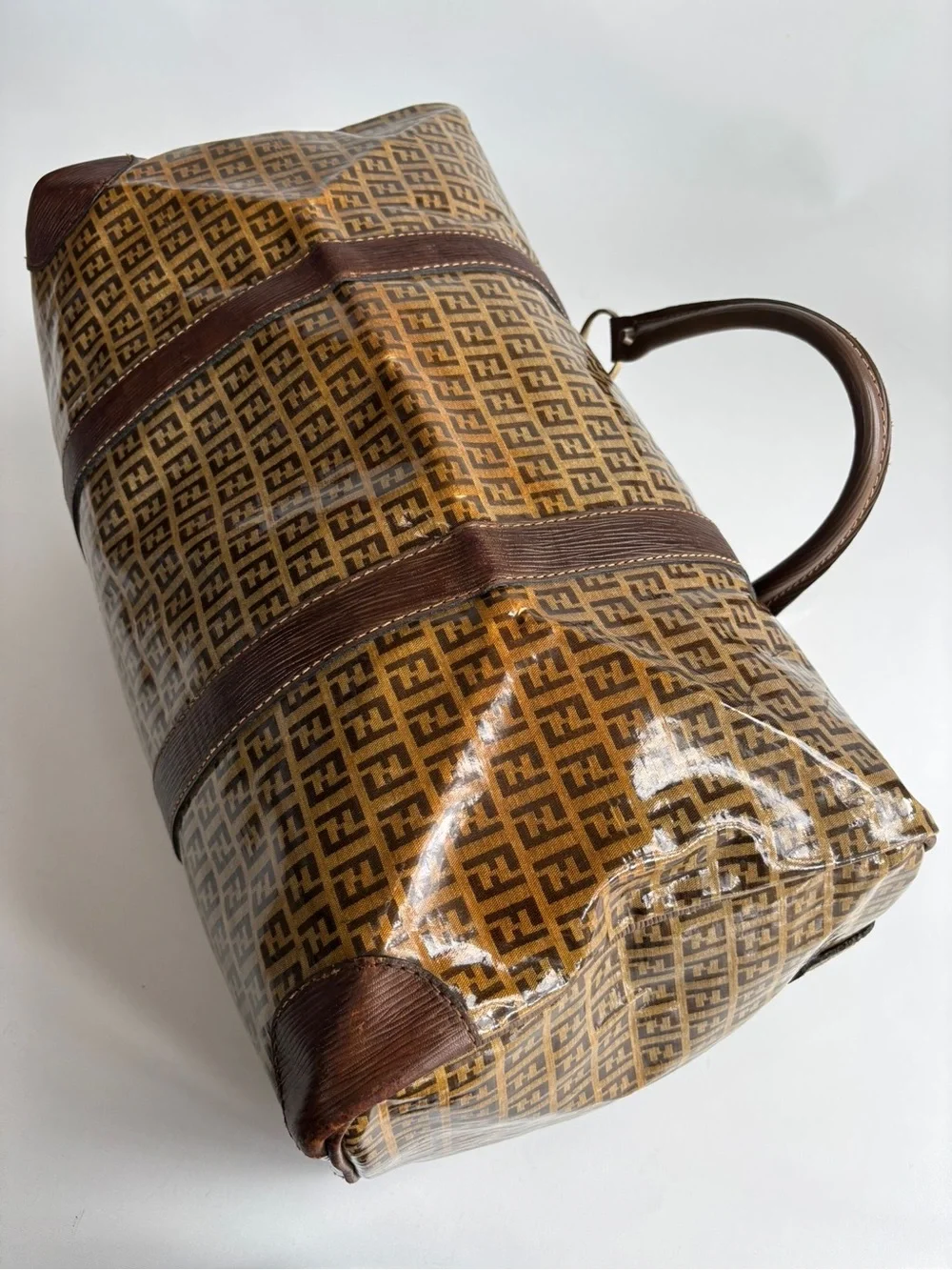 Fendi Zucca Monogram Coated Canvas Duffle Bag Brown Luxury Travel